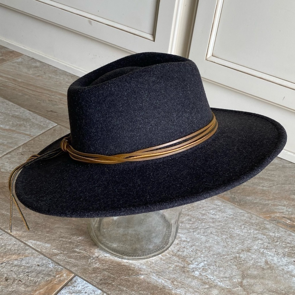 CHARCOAL BROWN FELT FEDORA RANGER HAT - Picture 2 of 7